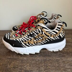 FILA Disruptor II Sneakers Zebra Leopard Animal Print‎ Chunky Shoes Women's 9.5